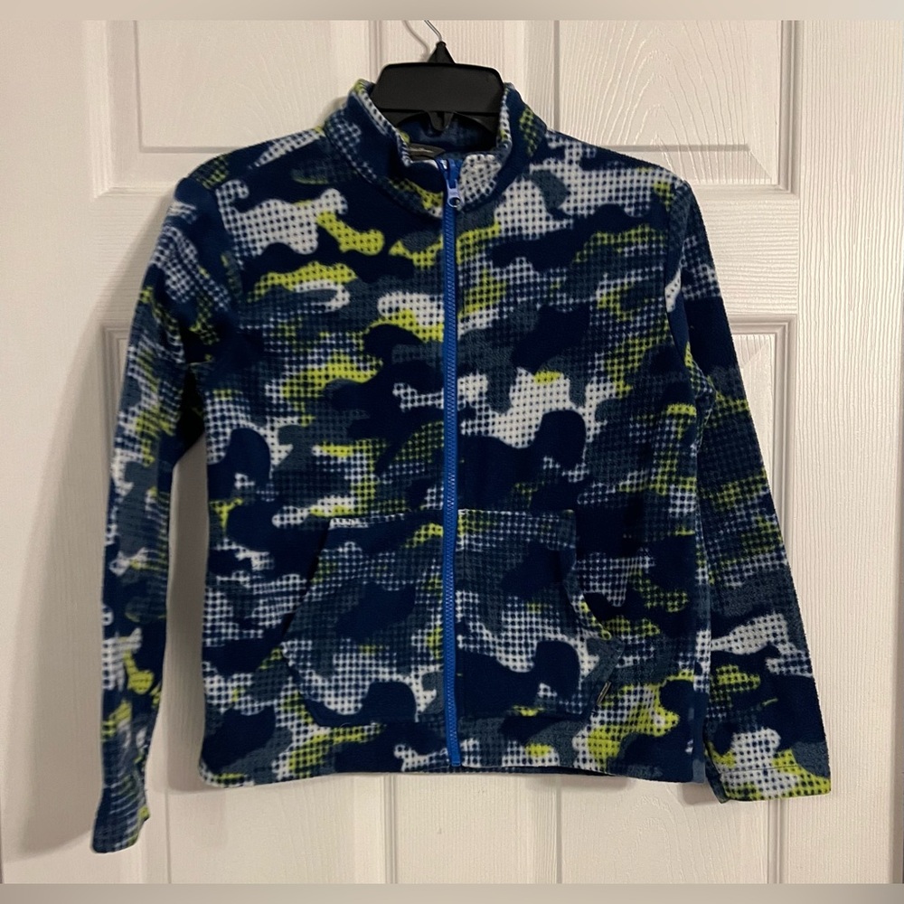 Eddie Bauer boys medium 10-12 blue and green camo full zip jacket